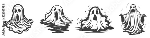 Halloween ghost set, black and white vector design, generative ai
