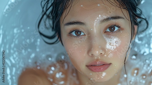 asian woman washing her face