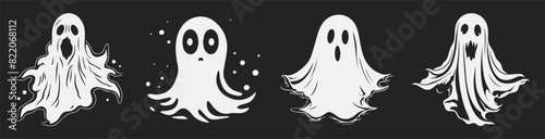 Halloween ghost set, black and white vector design, generative ai