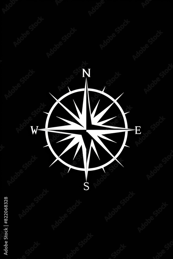 A white compass on a black background, ideal for navigation concepts A white compass on a black background, ideal for navigation concepts