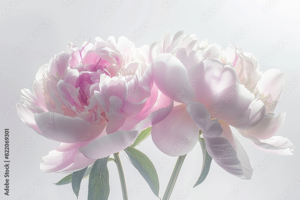 Realistic photograph of a complete Peonies,solid stark white background, focused lighting Realistic photograph of a complete Peonies,solid stark white background, focused lighting