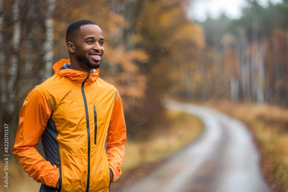 Young man in a bright orange jacket enjoying a serene autumn walk in the forest, radiating warmth and relaxation.
Young man in a bright orange jacket enjoying a serene autumn walk in the forest, radiating warmth and relaxation.