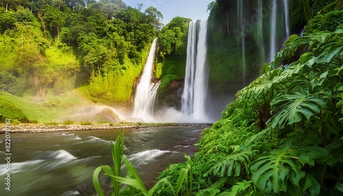 the beautiful Indonesian archipelago in Asia showing mountains and waterfalls. generative ai © RifaldiMuhammadSalim