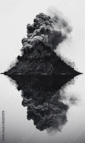 Abstract Volcanic Island With Smoke Plumes,Photorealistic HD