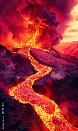 Abstract Volcanic Landscape With Molten Lava Photorealistic HD