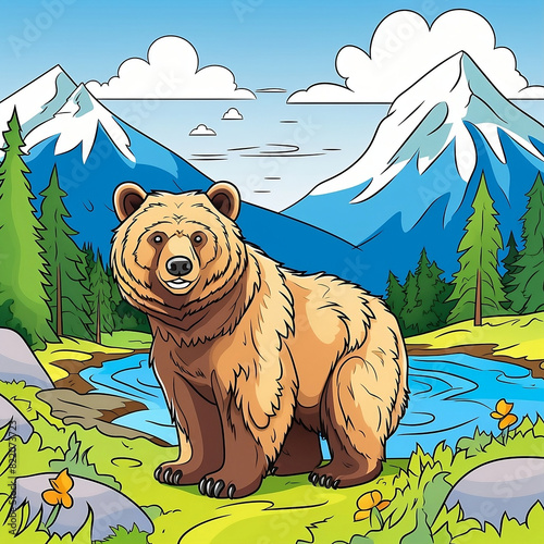 coloring book for kids coloring bear in the mountains