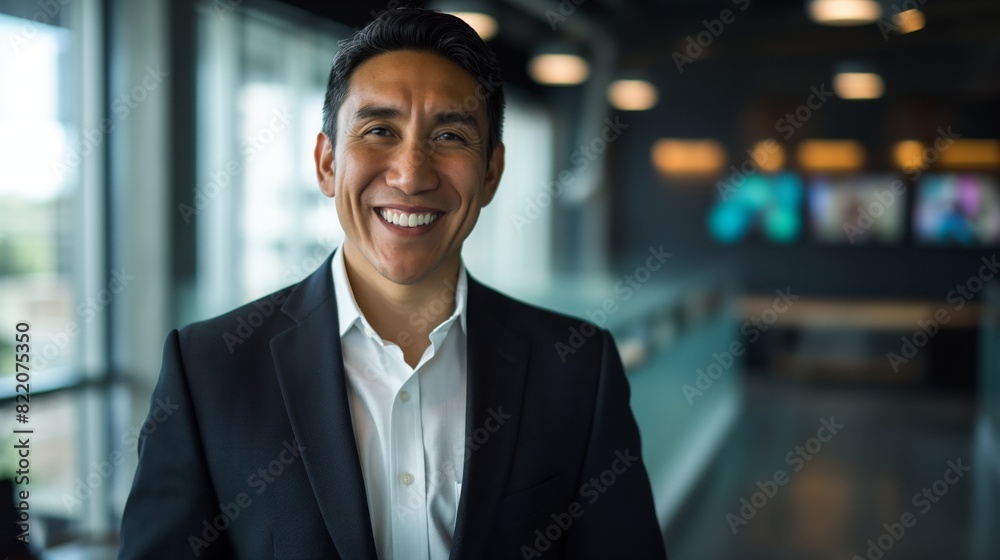 Confident Hispanic Businessman Posing in Modern Office for Professional Headshot Confident Hispanic Businessman Posing in Modern Office for Professional Headshot