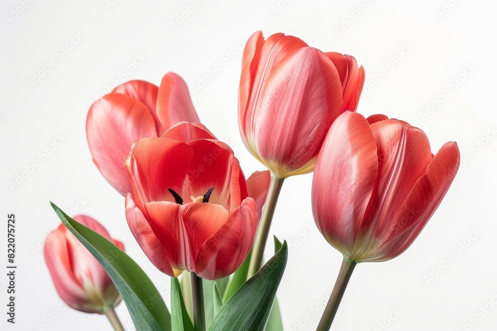 Realistic photograph of a complete Tulips,solid stark white background, focused lighting Realistic photograph of a complete Tulips,solid stark white background, focused lighting