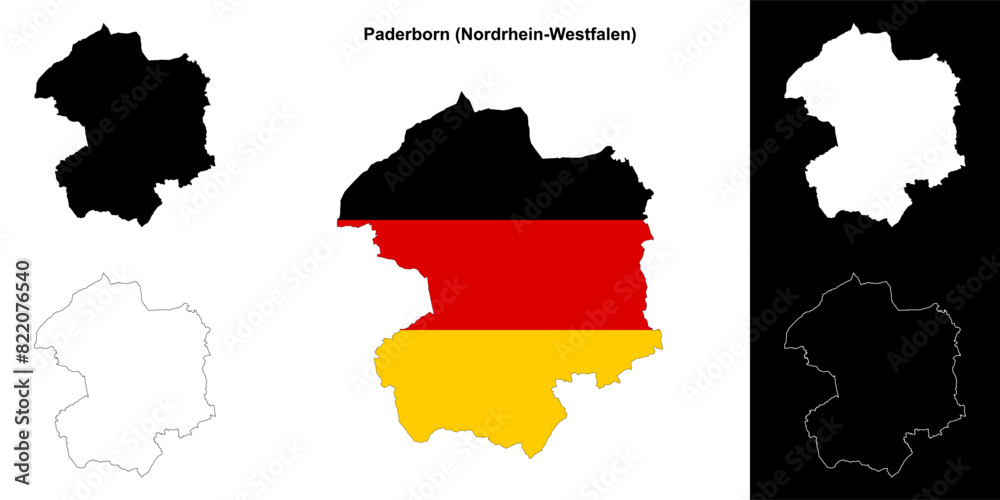 Obraz premium Paderborn (Nordrhein-Westfalen) blank outline map set