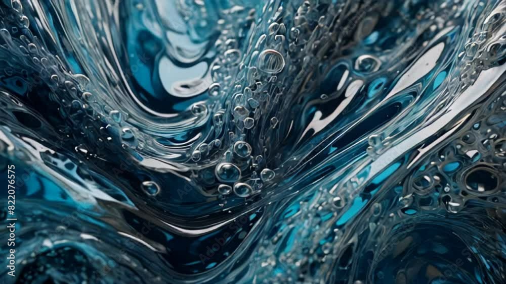 water droplets on a surface fluid with a colorful and reflective background. shimmering, iridescent effect abstract background. 