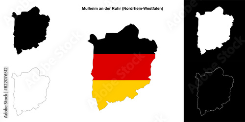 Mulheim an der Ruhr (Nordrhein-Westfalen) blank outline map set