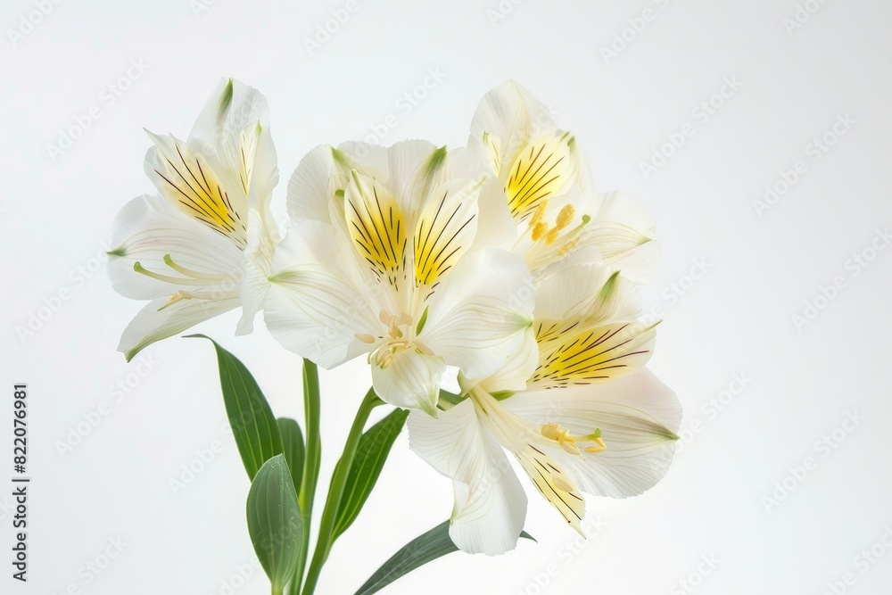 Fototapeta premium Realistic photograph of a complete Alstroemeria,solid stark white background, focused lighting