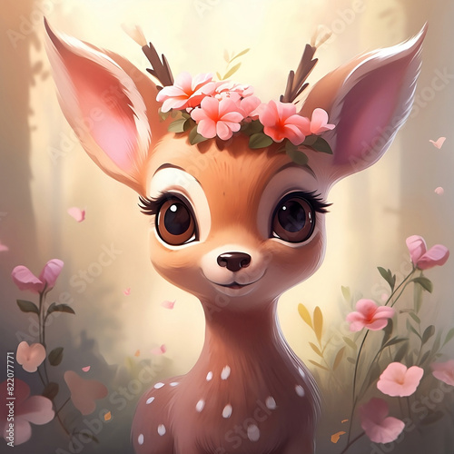 cute little deer with flowers