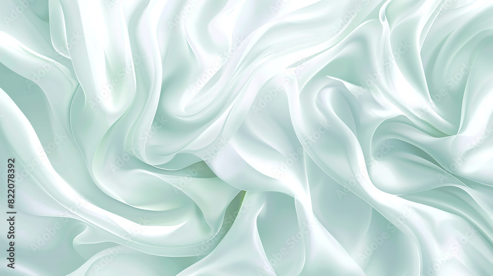 Obraz premium Light green and white silk background, with a light blue gradient in the middle of the fabric, creating an elegant atmosphere. 