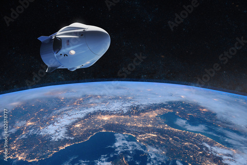 Fototapeta Naklejka Na Ścianę i Meble -  Cargo spacecraft in low-Earth orbit. Elements of this image furnished by NASA.