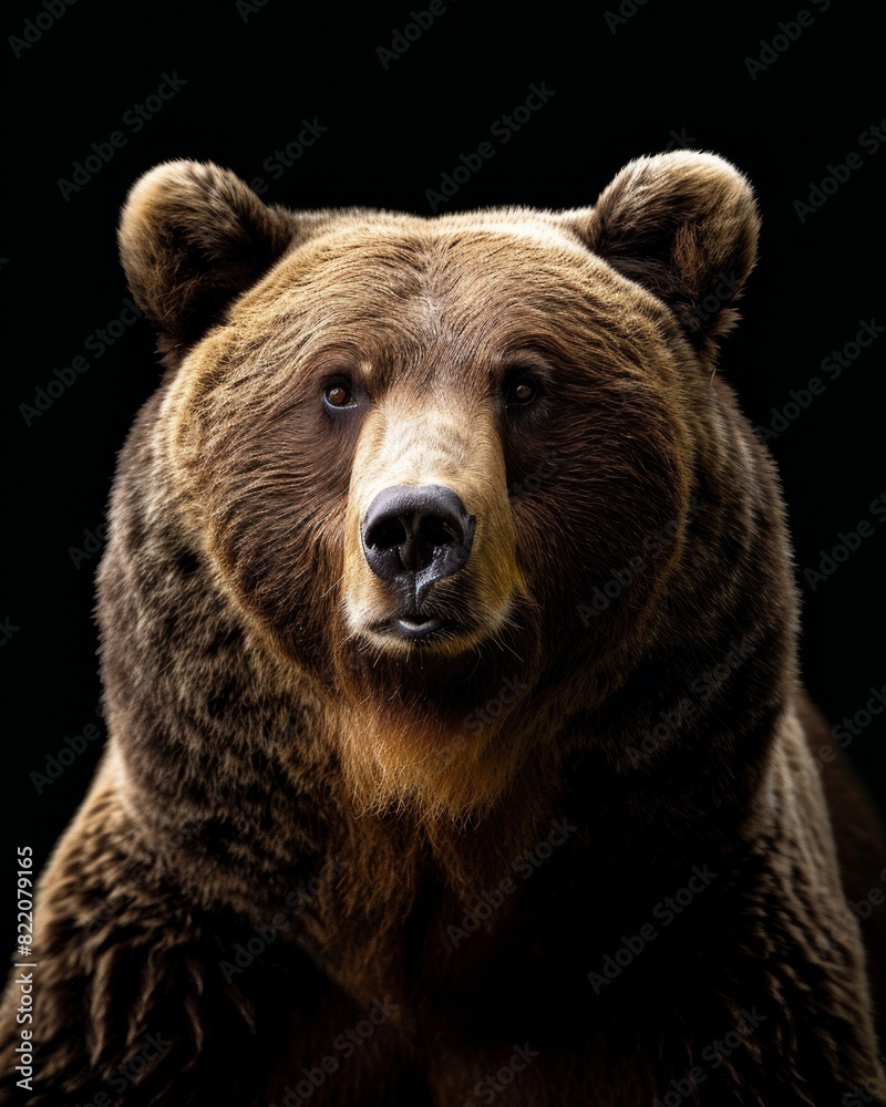 the Grizzly Bear , portrait view, white copy space on right Isolated on black background the Grizzly Bear , portrait view, white copy space on right Isolated on black background