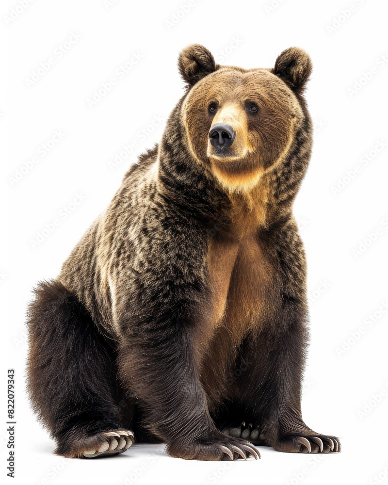 Obraz premium the Grizzly Bear, portrait view, white copy space on right Isolated on white background
