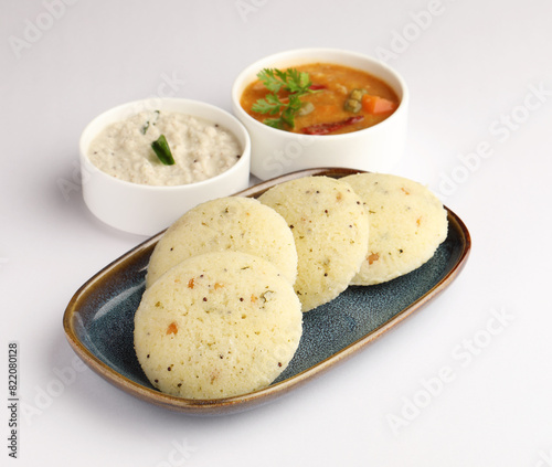Картината върху платно Rava or sooji idli with coconut chutney and sambhar