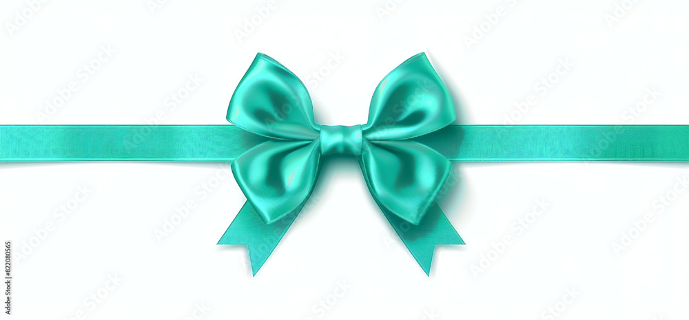 Stylish ribbon bow with teal green color and long horizontal silk satin ribbon isolated on white background, vector illustration design for banner or decoration element. Stylish ribbon bow with teal green color and long horizontal silk satin ribbon isolated on white background, vector illustration design for banner or decoration element.