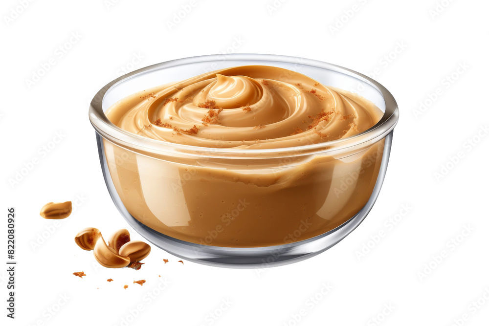 Creamy Delight: A Glass Bowl Filled With Peanut Butter on a Clear PNG or White Background. Creamy Delight: A Glass Bowl Filled With Peanut Butter on a Clear PNG or White Background.