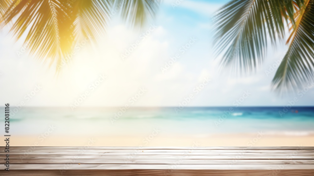 Bright tropical beach scene with palm leaves, clear blue sky, and calm ocean waves. Perfect for summer and vacation themes. Bright tropical beach scene with palm leaves, clear blue sky, and calm ocean waves. Perfect for summer and vacation themes.
