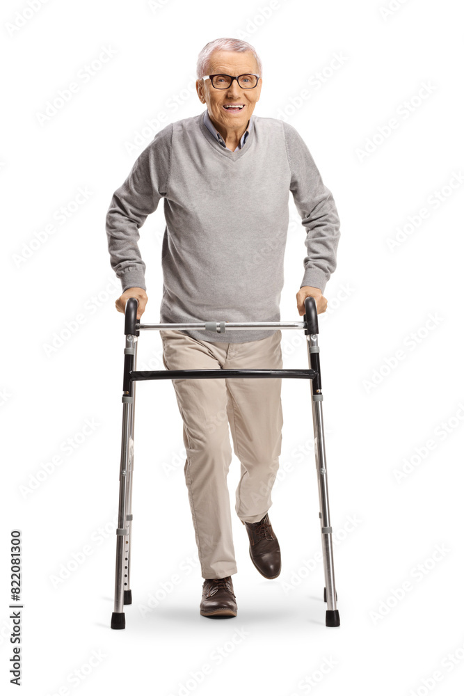 Elderly man with a walking aid equipment for seniors Elderly man with a walking aid equipment for seniors