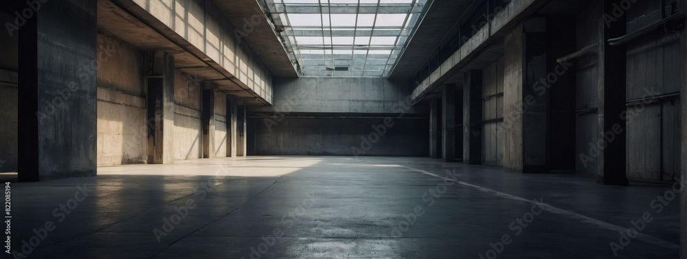 Empty concrete room with skylight, Industrial interior template