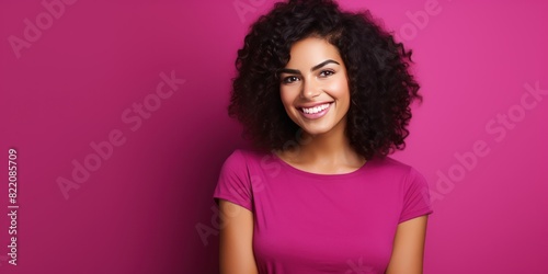 Magenta background Happy european white Woman realistic person portrait of young beautiful Smiling Woman Isolated on Background ethnic diversity equality 