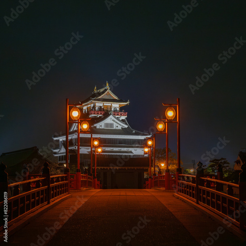 ライトアップされた清須城　夜景　
