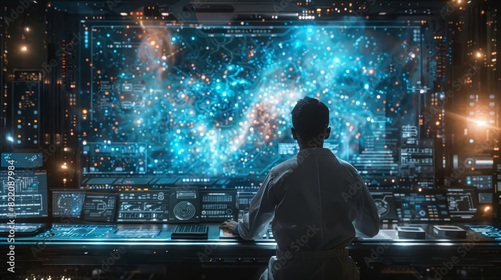A scientist programming a neural network on a futuristic computer interface, A scientist programming a neural network on a futuristic computer interface,