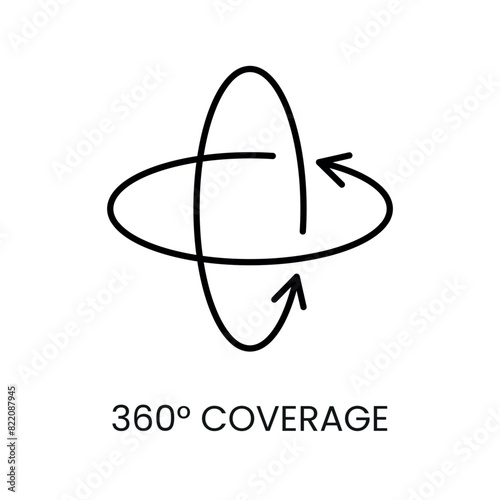 Coverage 360 line vector icon with editable stroke for placement on cctv camera system packaging