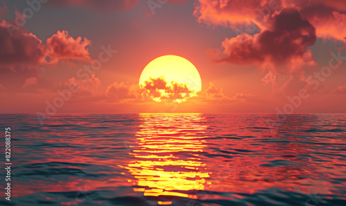 3d illustration of a great sunset over the ocean sky sunset over horizon reality photo of the sun rising over the sea, a very stunning view.