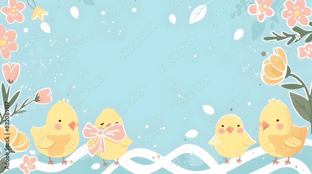 Cheerful Doodle Easter Page Border Design with Blank Space for Pastel Ribbon Bows and Playful Yellow Chicks Cheerful Doodle Easter Page Border Design with Blank Space for Pastel Ribbon Bows and Playful Yellow Chicks