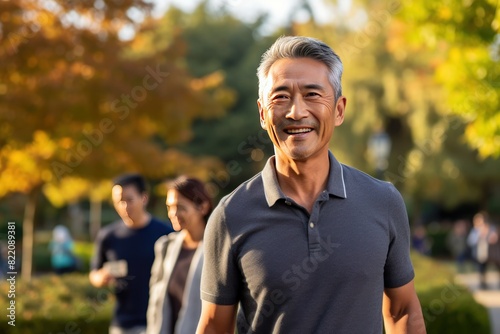Navy Background Happy asian man. Portrait of older mid aged person beautiful Smiling boy good mood Isolated on Background ethnic diversity equality photo