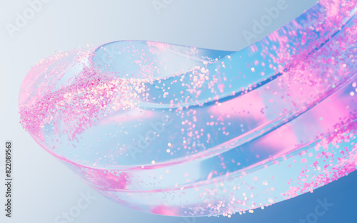Fototapeta Naklejka Na Ścianę i Meble -  Transparent glass geometry with flowing particles, 3d rendering.