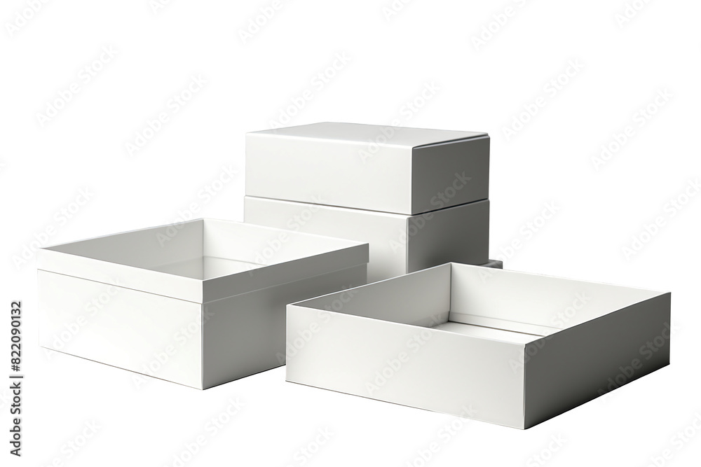 Three white boxes neatly arranged on top of each other. Mockup for design. Isolated. Three white boxes neatly arranged on top of each other. Mockup for design. Isolated.