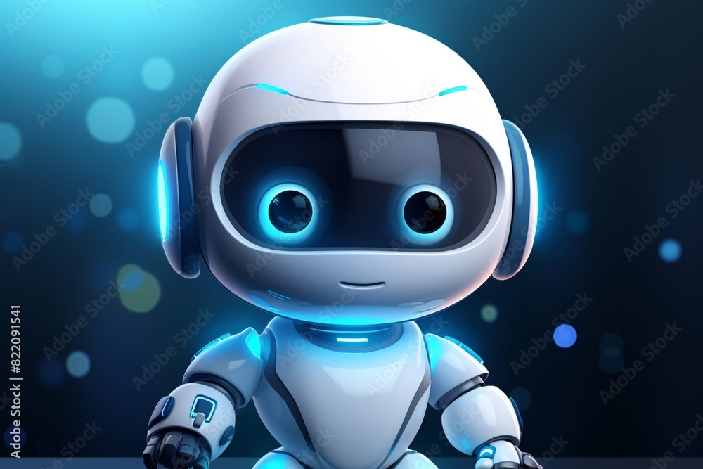 Cute and cheerful, this 3D rendering depicts a white robotic teen child toy, complete with a winning smile and engaging gestures. Cute and cheerful, this 3D rendering depicts a white robotic teen child toy, complete with a winning smile and engaging gestures.
