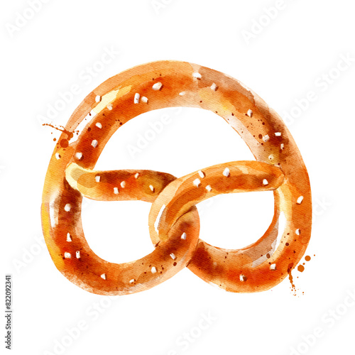 Watercolor hand drawn sketch Oktoberfest pretzel. Painted vector isolated illustration on white background for packaging design (ID: 822092341)