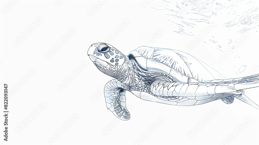 Fototapeta premium A creative illustration of a sea turtle with fluid line art, suggesting the gentle flow of the ocean's current