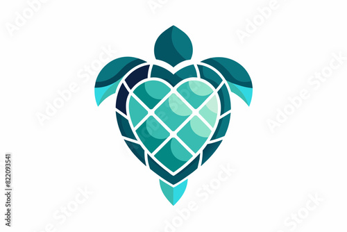 A vector representation of a sea turtle silhouette shaped into a heart, expressing affection for marine life on a white background.