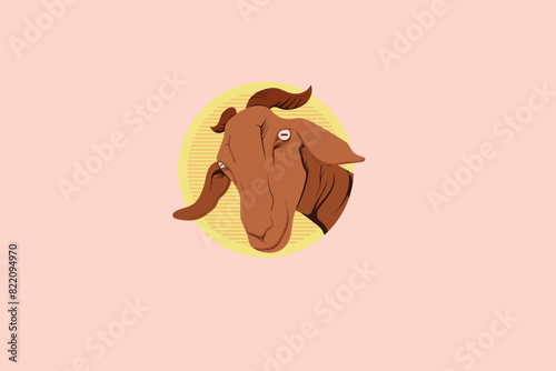 illustration of a goat's head with soft colors and a circle background