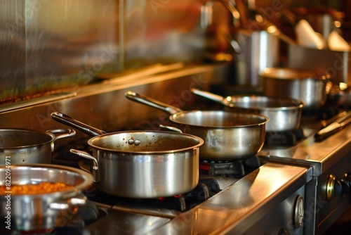 African American Family's Culinary Oasis: Stainless Steel Pots in Restaurant Kitchen © Yuliia