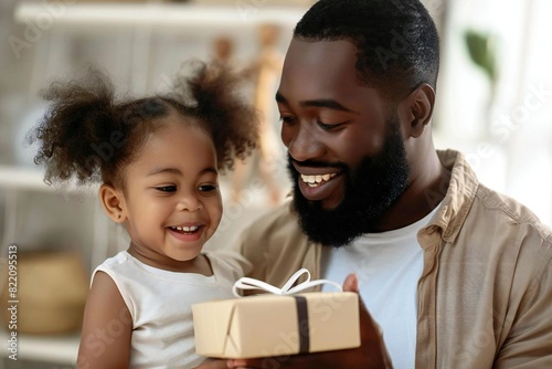 Father's Day Surprise: African American Girl Presents Gift to Her Daddy © Yuliia