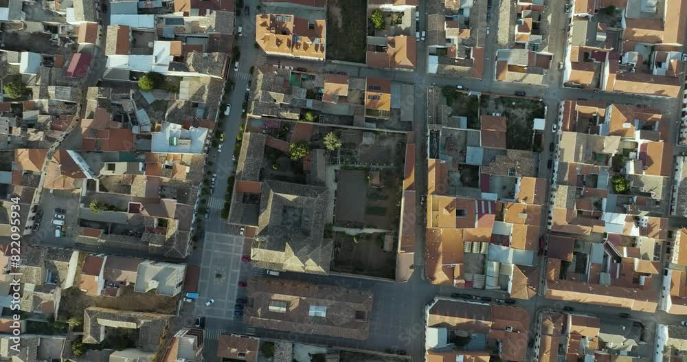 Aerial view of urban forms in downtown San Clemente, Castilla - La Mancha, Spain.