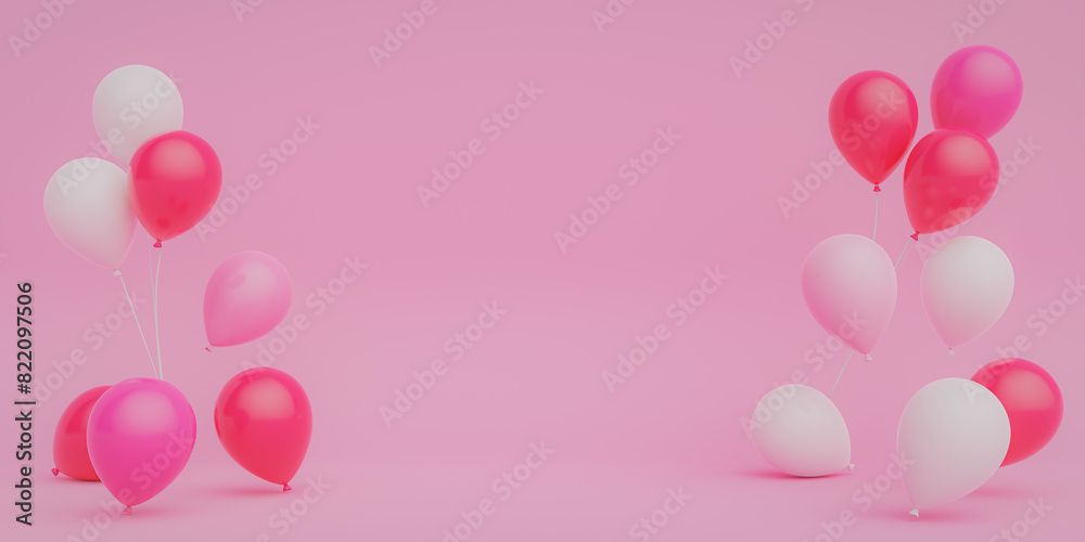 pink balloons copy space backgrounds. 3d rendering