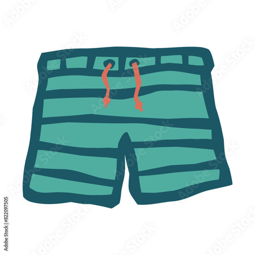 Cute striped shorts. Male boxer shorts or swimming trunks. Vector hand drawn illustration in cartoon style