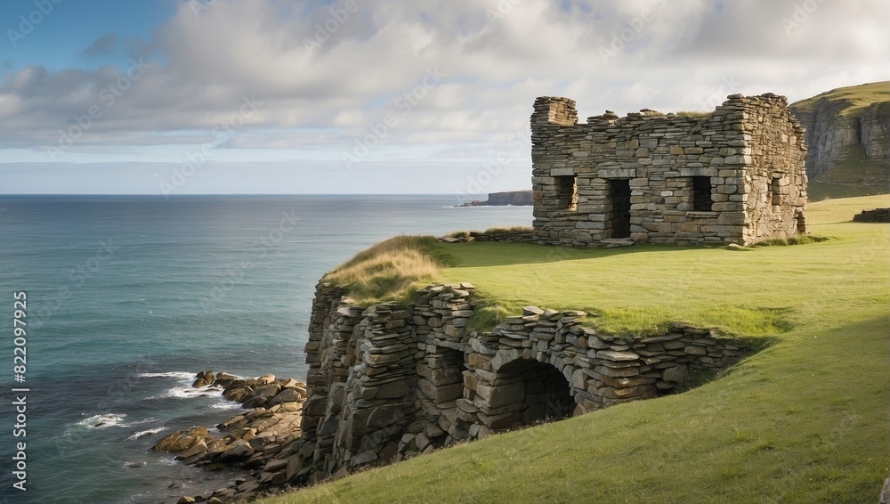 The image is of a ruined stone building on a cliff overlooking the ocean.


