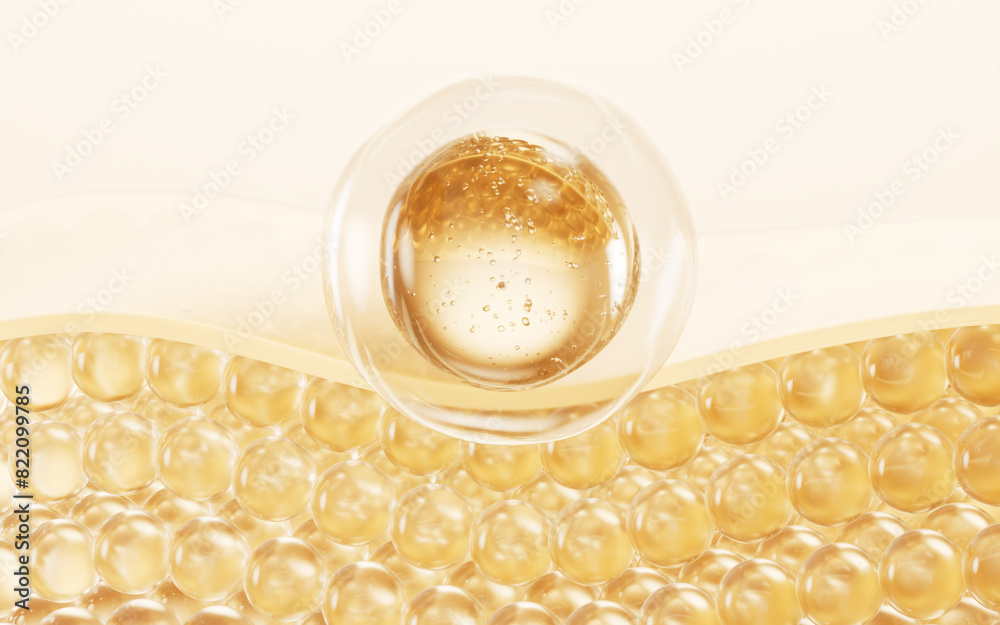 Golden bubble and transparent skin cell background, 3d rendering. Golden bubble and transparent skin cell background, 3d rendering.