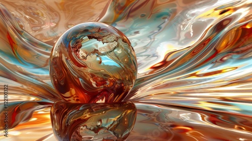 Abstract glass sphere in a futuristic metallic environment
