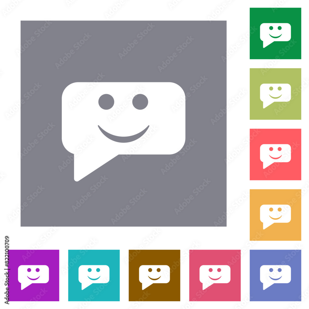 Rounded square smiling chat bubble solid square flat icons Rounded square smiling chat bubble solid square flat icons